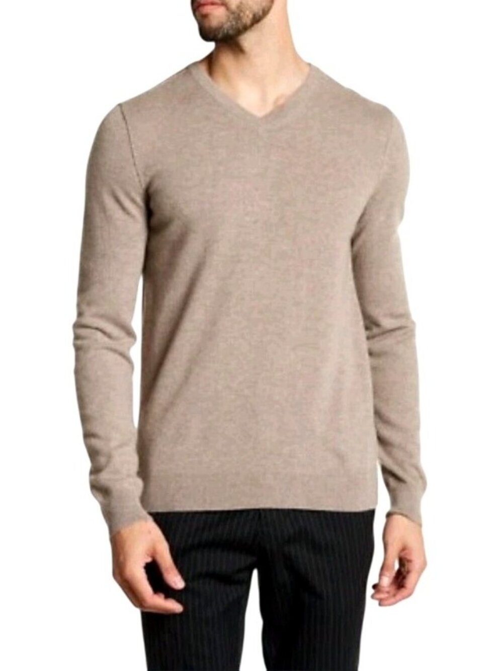 Vince Mens Cashmere Beige V Neck Long Sleeve Sweater SZ  L Quiet Luxury Preppy